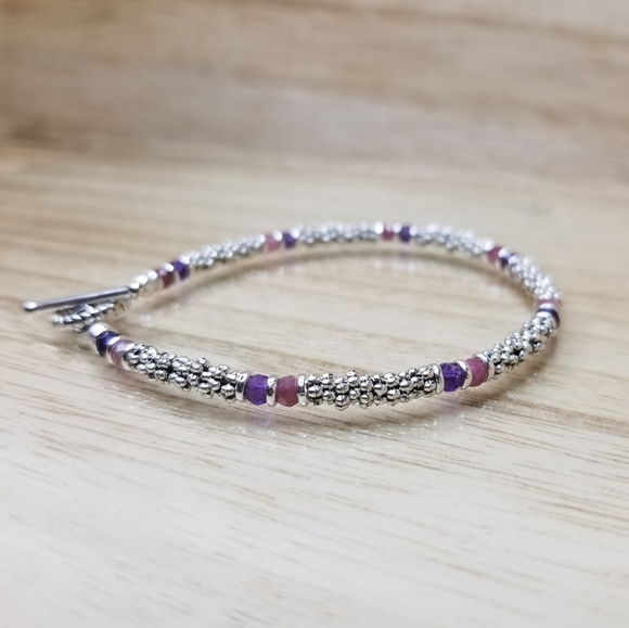 Pink Tourmaline & Amethyst Beaded Bracelet - Picture 7 of 8